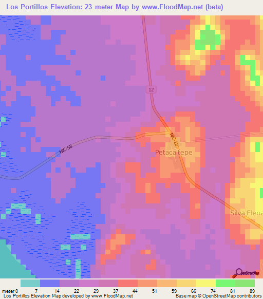 Los Portillos,Nicaragua Elevation Map