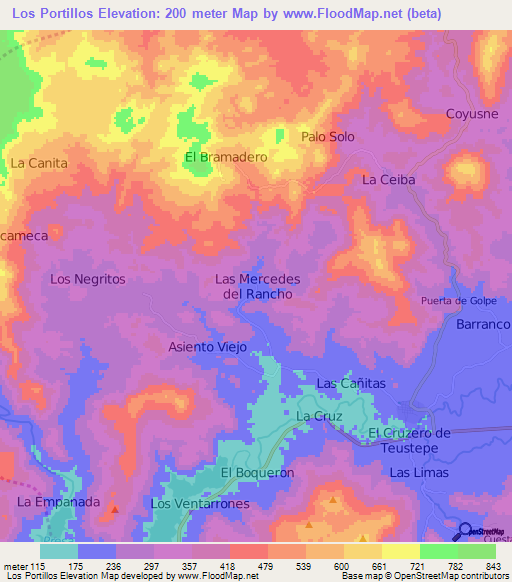 Los Portillos,Nicaragua Elevation Map