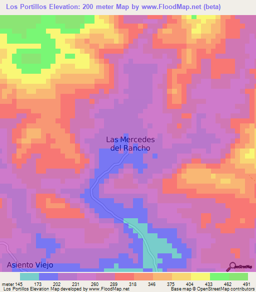 Los Portillos,Nicaragua Elevation Map