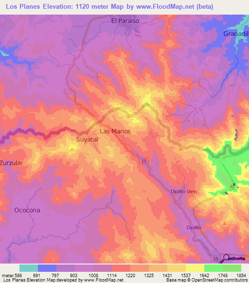Los Planes,Nicaragua Elevation Map