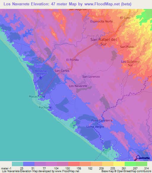 Los Navarrete,Nicaragua Elevation Map