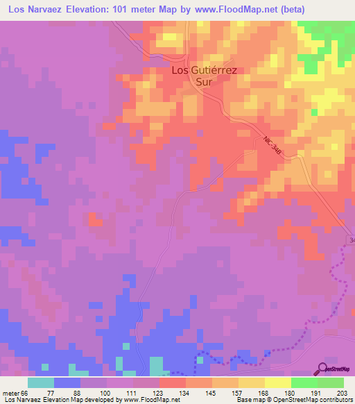 Los Narvaez,Nicaragua Elevation Map