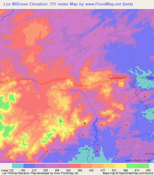 Los Millones,Nicaragua Elevation Map