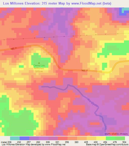 Los Millones,Nicaragua Elevation Map