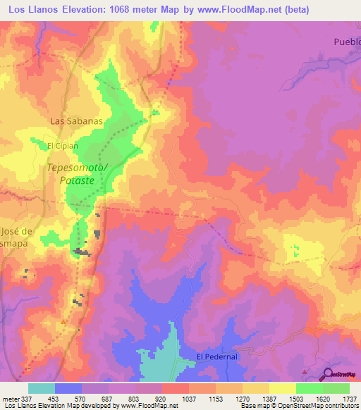Los Llanos,Nicaragua Elevation Map