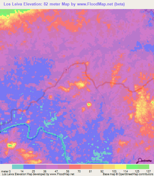 Los Leiva,Nicaragua Elevation Map