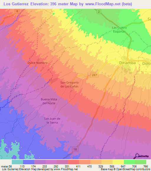 Los Gutierrez,Nicaragua Elevation Map