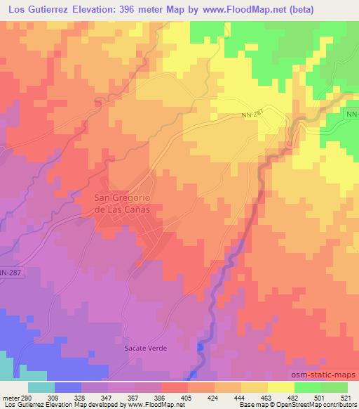 Los Gutierrez,Nicaragua Elevation Map