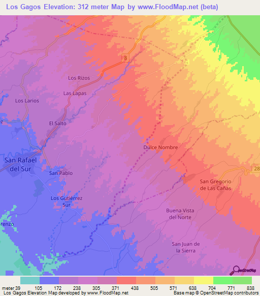Los Gagos,Nicaragua Elevation Map