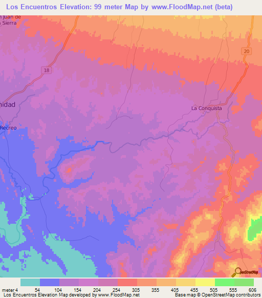 Los Encuentros,Nicaragua Elevation Map