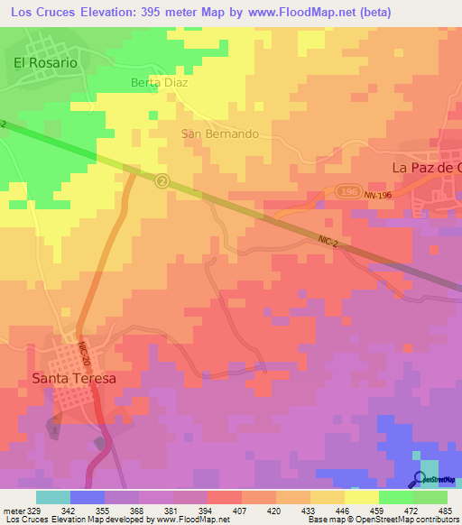 Los Cruces,Nicaragua Elevation Map