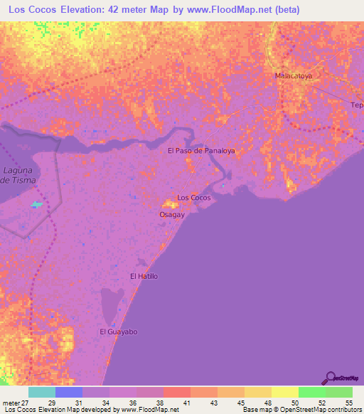Los Cocos,Nicaragua Elevation Map
