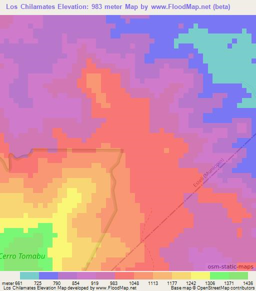 Los Chilamates,Nicaragua Elevation Map