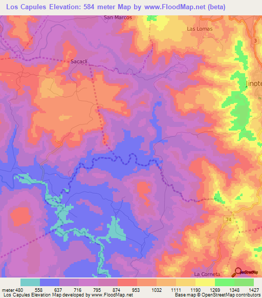 Los Capules,Nicaragua Elevation Map