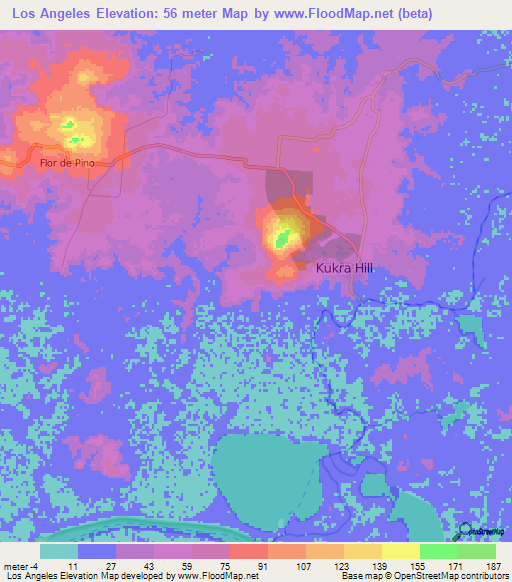 Los Angeles,Nicaragua Elevation Map