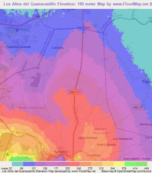 Los Altos del Guanacastillo,Nicaragua Elevation Map