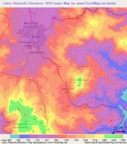 Llano Redondo,Nicaragua Elevation Map