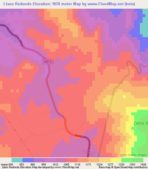 Llano Redondo,Nicaragua Elevation Map