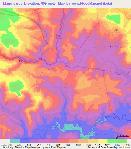 Llano Largo,Nicaragua Elevation Map