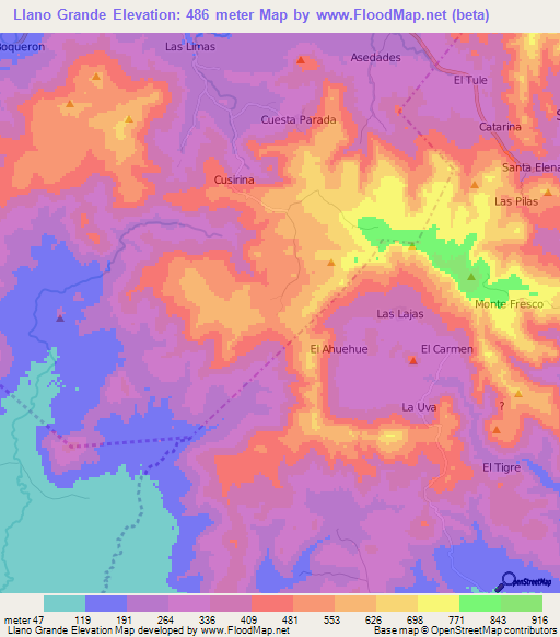 Llano Grande,Nicaragua Elevation Map