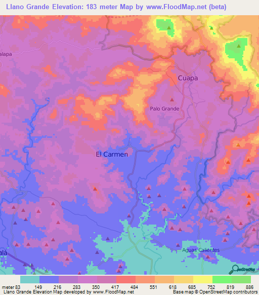 Llano Grande,Nicaragua Elevation Map