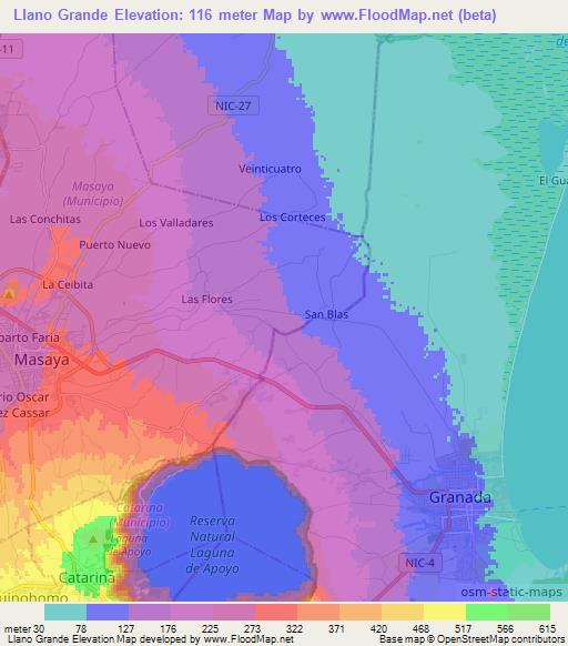 Llano Grande,Nicaragua Elevation Map