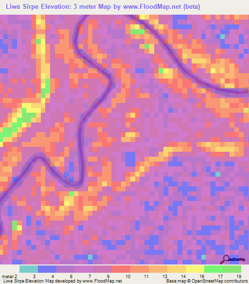 Liwa Sirpe,Nicaragua Elevation Map