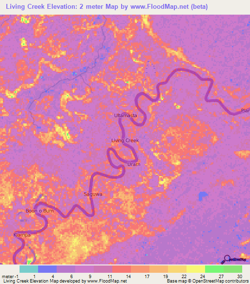 Living Creek,Nicaragua Elevation Map