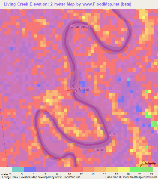 Living Creek,Nicaragua Elevation Map