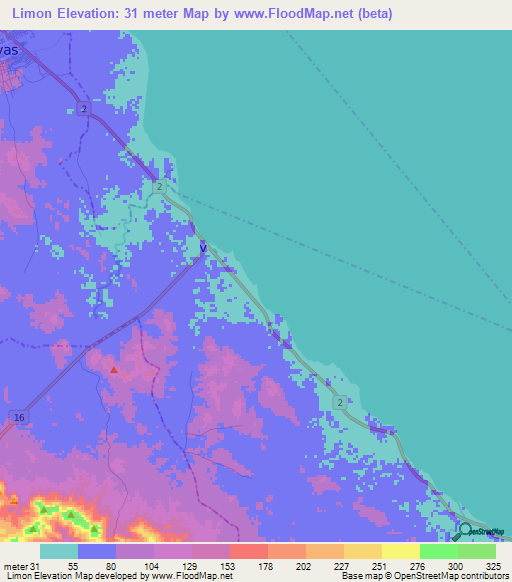 Limon,Nicaragua Elevation Map