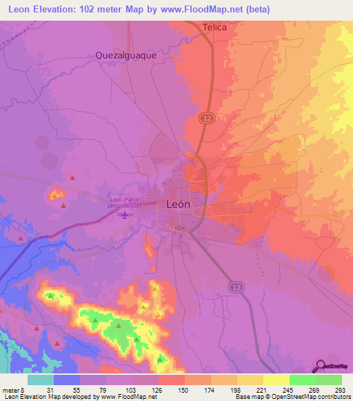 Leon,Nicaragua Elevation Map