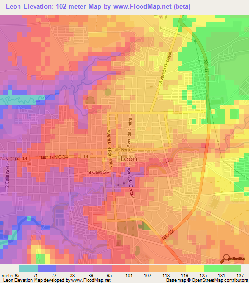 Leon,Nicaragua Elevation Map