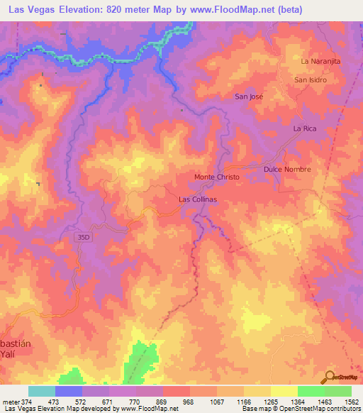 Las Vegas,Nicaragua Elevation Map