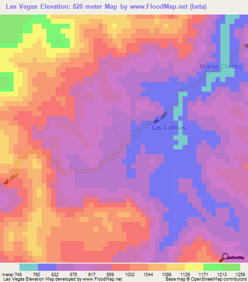 Las Vegas,Nicaragua Elevation Map