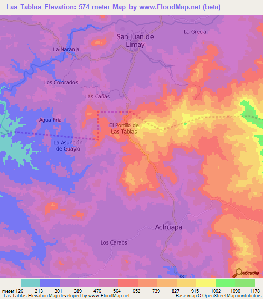 Las Tablas,Nicaragua Elevation Map
