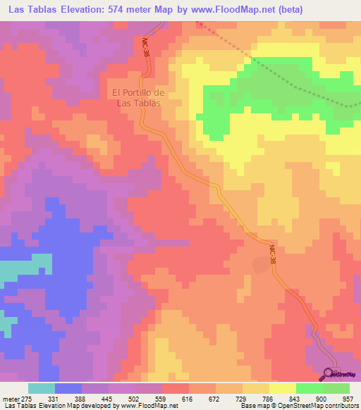 Las Tablas,Nicaragua Elevation Map