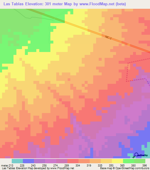 Las Tablas,Nicaragua Elevation Map