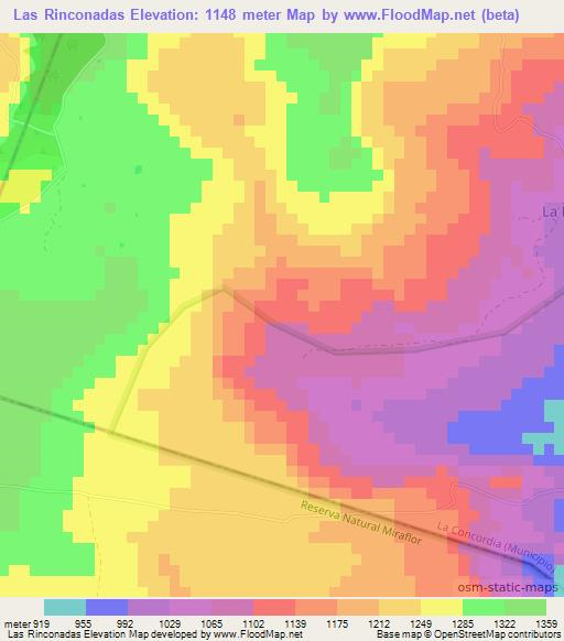Las Rinconadas,Nicaragua Elevation Map