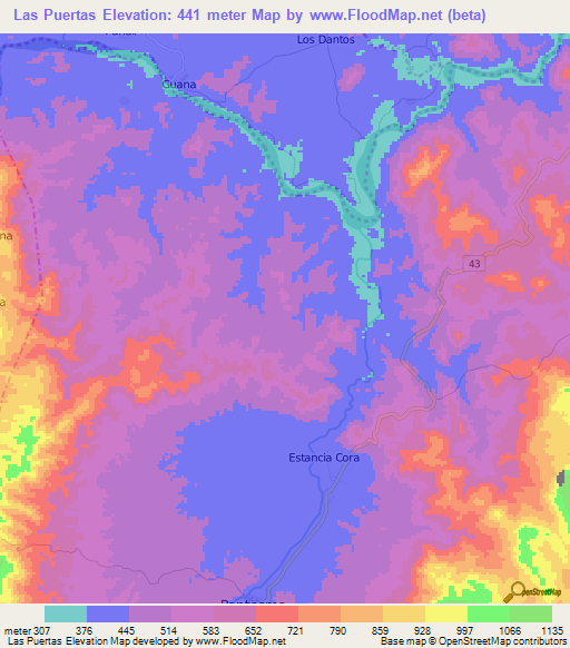 Las Puertas,Nicaragua Elevation Map