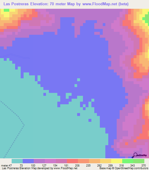 Las Postreras,Nicaragua Elevation Map
