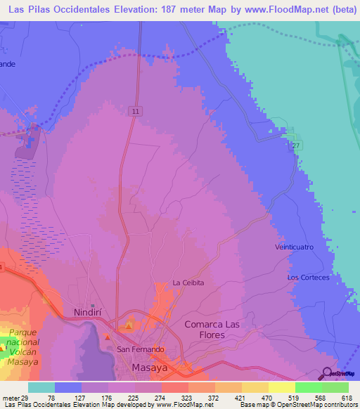 Las Pilas Occidentales,Nicaragua Elevation Map
