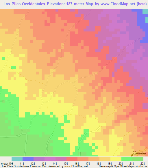 Las Pilas Occidentales,Nicaragua Elevation Map