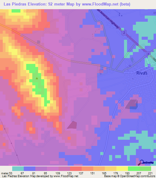 Las Piedras,Nicaragua Elevation Map