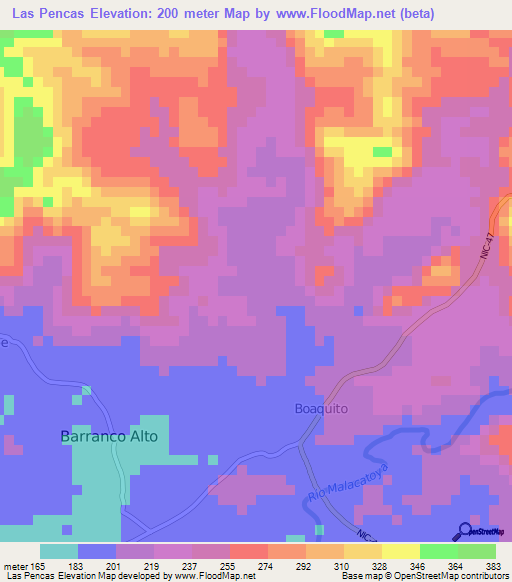 Las Pencas,Nicaragua Elevation Map