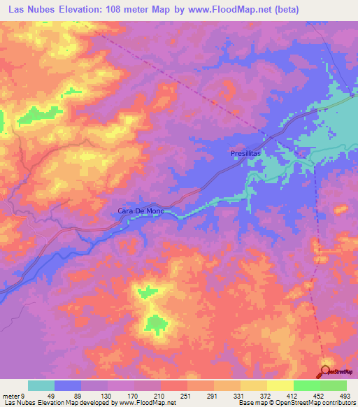 Las Nubes,Nicaragua Elevation Map