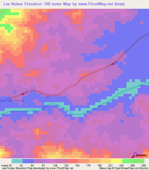 Las Nubes,Nicaragua Elevation Map