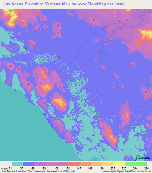 Las Nocas,Nicaragua Elevation Map