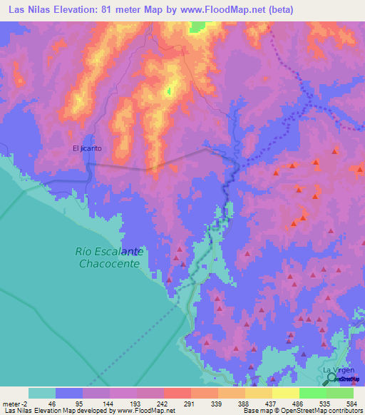 Las Nilas,Nicaragua Elevation Map