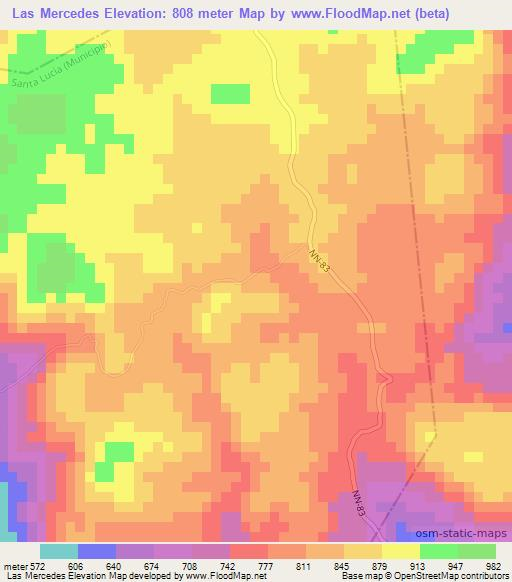 Las Mercedes,Nicaragua Elevation Map