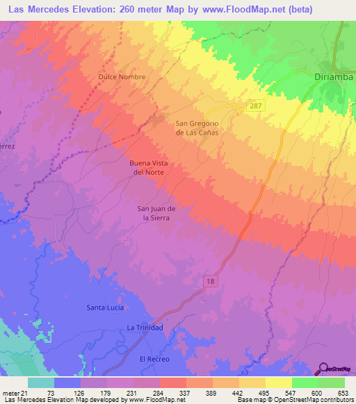 Las Mercedes,Nicaragua Elevation Map